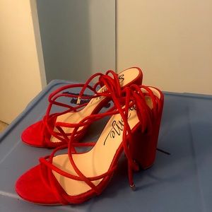 Red Suede Lace-Up Heels